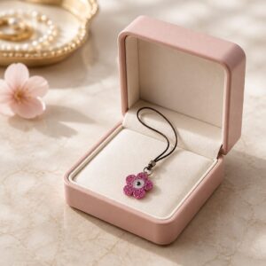 Colgante para Móvil "Flor de la Suerte" – Rosa Glitter