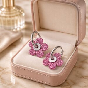 Pendientes de Aro "Flor Glitter" – Rosa y Plata