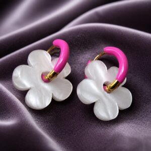 Pendientes Argolla Flora Magenta