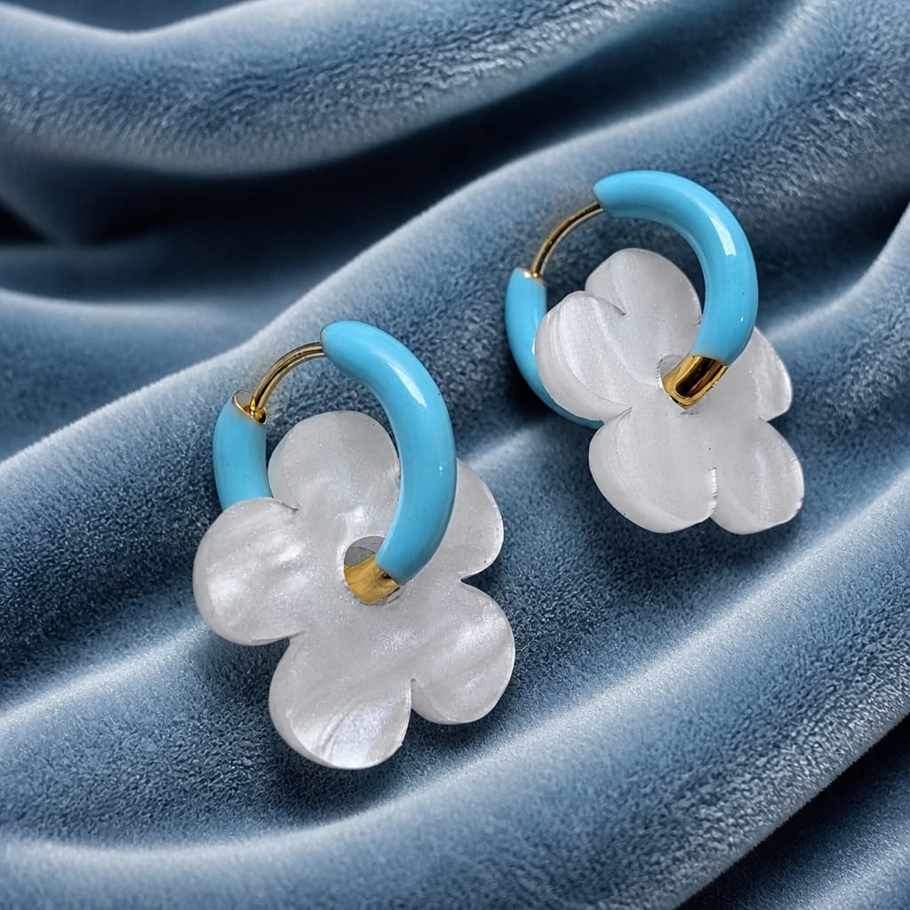 Pendientes Argolla Flora Celeste / Aros Flora Sky Blue
